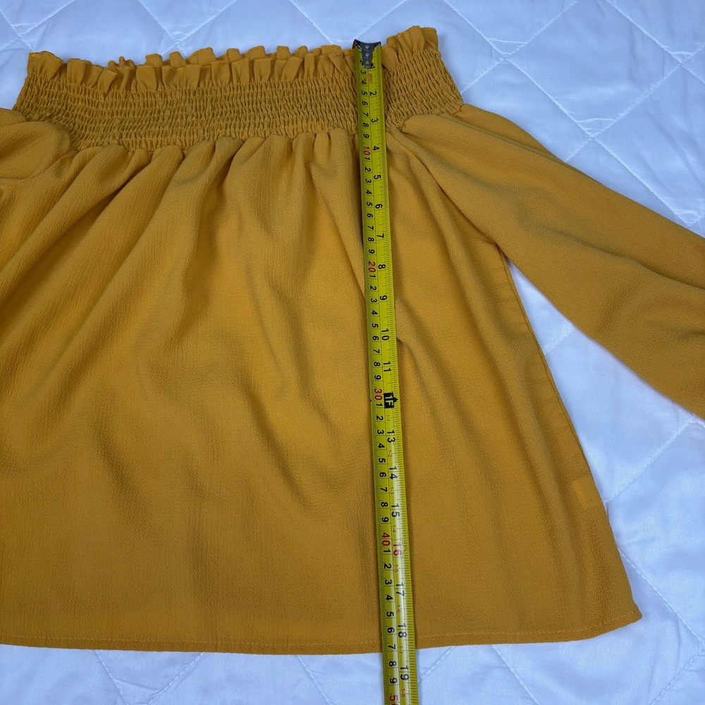 Andthewhy Off The Shoulder Smocked Bell Sleeve‎ Blouse Small Mustard Yellow - Picture 9 of 10